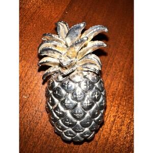 Pineapple Silver Tone w/ Gold Tinged Top Pendant / Pin Vintage